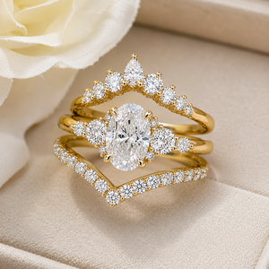 Luxury Rose Gold Plated Oval Cut Gemstone Bridal <b>Ring</b> Set <b>Crown</b> Chevron Wedding Engagement Stackable <b>Ring</b> for Women Party Gift - Product Image 5