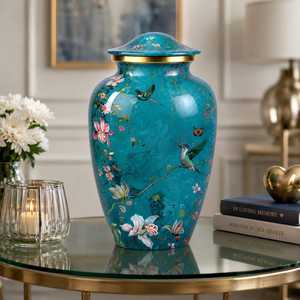 Custom Aluminum Cremation Urn Decorative <b>Ash</b> Vessel Floral Bird Pattern Adult Memorial <b>Keepsake</b> - Product Image 5