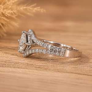 Elegant Princess And Round Cut Diamond Split Shank Ring Solitaire With Accents Half Eternity VVS Lab Grown Diamonds Ring for Her - Product Image 6