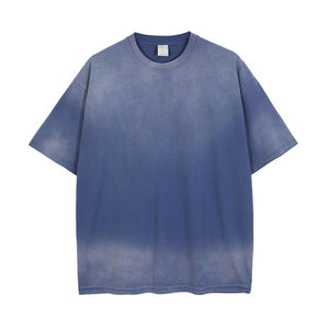 Oversized Men's Eco-Friendly Streetwear Solid Color 100% Cotton Short Sleeve O-Neck Acid Wash T-Shirt - Product Image 4