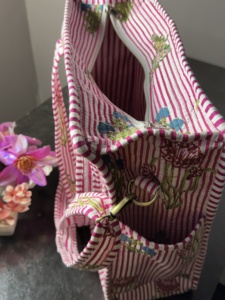 Sac fourre-tout en coton brodé rayé rose, style bohème, fermeture à fermoir, sac de shopping - Product Image 3
