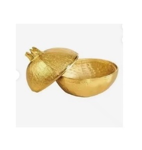 Bol décoratif pour la restauration hôtelière et la maison, plaqué or, brillant, de forme ronde, en métal, pour servir les fruits, bol à mélanger avec poignée design - Product Image 1