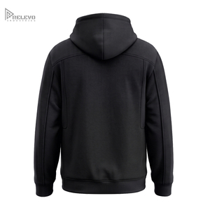 Sweat à capuche unisexe en molleton épais personnalisé, style streetwear, noir jais, avec patch circulaire sur la poitrine et poche kangourou - Product Image 2