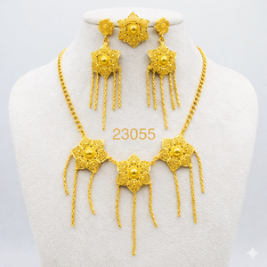 Gold Plated Alloy Flower Necklace and Earring Set with Red Zircon Stones for Women Party Jewelry A-23053 - Product Image 3
