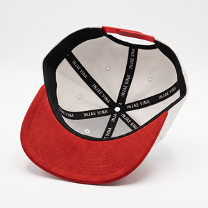 หมวกเบสบอลทรงสปอร์ตแบบ snapback 5 แผง ผ้าแคนวาสปักโลโก้ 3 มิติแบบนูน สีทูโทน ขาวแดง ขอบผ้ากำมะหยี่ สำหรับผู้ชาย รับผลิตแบบ OEM - Product Image 6