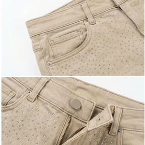 Pantalones Cortos Bermuda para Hombre, Color Beige con Diseño de Puntos, Cintura Media, Cierre de Botones, Casuales, de Algodón, con Bolsillos y Dobladillo Enrollado - Product Image 6