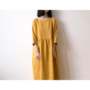 Robe longue élégante jaune moutarde pour femmes, col rond, coupe ample, avec ourlet à volants, robe midi décontractée - Product Image 4