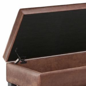 Cosmopolitan Saddle Brown Distressed <b>Open</b> Bottom <b>Storage</b> Ottoman Bench for Living Room Furniture - Product Image 3