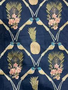Tissu en coton biologique écoresponsable fait main, imprimé à la main au bloc, motif tropical oiseaux et ananas, pour rideaux et sacs - Vente en gros - Product Image 6