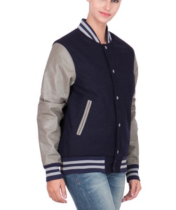 Chaqueta Universitaria de Lana Estilo Béisbol Vintage para Mujer, Talla Grande, Completamente Acolchada, Mangas de Cuero Genuino - Product Image 3