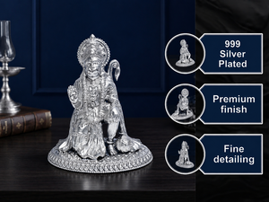 Idole de Hanuman assis plaqué argent 999 de Jaipur Metals |   100% Laiton |   7 x 5 x 8 cm |   157 g |   Pooja, Décoration & Cadeaux - Product Image 2