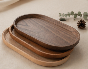 Premium Modern <b>Oval</b> Wooden Serving Tray Set with Acacia for Walnut Wood-Home Decor Party <b>Coffee</b> <b>Table</b> Platter - Product Image 3