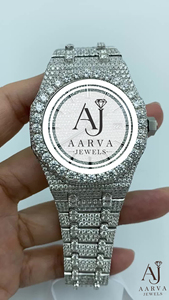 AARVA JEWELS นาฬิกากลไกหรูหรา สแตนเลสสตีล คริสตัลแซฟไฟร์ ตัวเรือนประดับเพชร 42 มม. แสดงวันที่แบบอนาล็อก สายแบบกำไลข้อมือ - Product Image 2