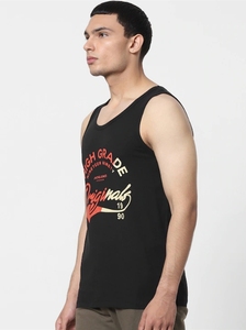 Camiseta sin mangas de algodón negra para hombre, diseño original de alta calidad, cuello redondo, informal, transpirable, con logotipo frontal - Product Image 3