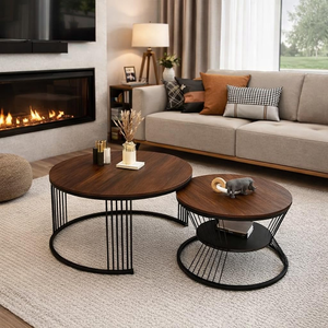 Modern Lightweight Coffee <b>Table</b> Set 2 Piece MDF Top Stacking Nesting <b>Table</b> with Iron Frame for Living Room - Product Image 3