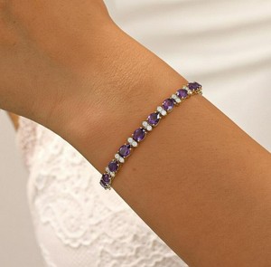 Pear Cut Natural Amethyst Stone <b>Bracelet</b> in 925 Sterling Silver Gold Plated Luxury Tennis Jewelry for Women's Party Occasions - Product Image 4