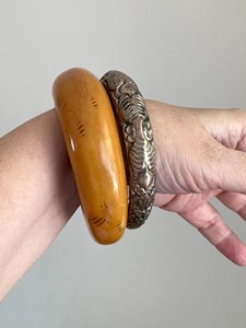 Handmade Butterscotch Resin Bangle Chunky Tribal Carved Resin Craft Yellow Amber Dome Cuff Bracelet Women Jewelry - Product Image 6