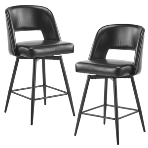 2pcs <b>Black</b> PU Swivel <b>Bar</b> <b>Stools</b> with Open Backrest and Metal Legs - Product Image 1