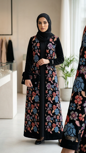 Diseño de bordado con 7 colores de hilo multicolor sobre TERCIOPELO 9000 para caftán, abaya, chaqueta, burka, decoración del hogar y prendas de vestir para mujer. - Product Image 4