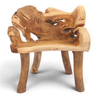 Fauteuil de salon rustique en racine de teck massif, forme naturelle, mobilier d'intérieur antique, avec coussin amovible, pour la maison