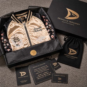 OEM ODM Luxury Premium Reversible Sukajan Bomber <b>Jacket</b> Stand Champagne Gold Satin Geisha Embroidered <b>Patchwork</b> Winter Front - Product Image 6