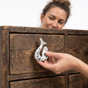 <b>White</b> Mermaid Shape Cast Iron Furniture <b>Knob</b> Modern Design Handle Beads Art CIK 162 for Home Bar Cabinet Wardrobe <b>Door</b> Decor - Product Image 2