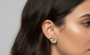 Boucles d'oreilles en forme de cœur avec diamants ronds pour femmes, diamants naturels et de laboratoire - Product Image 3