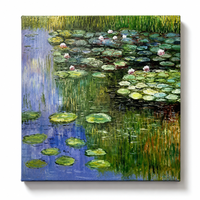 Peinture murale acrylique style impressionniste peinte à la main, feuilles de lotus d'été au bord du lac, belles images pour décorations suspendues