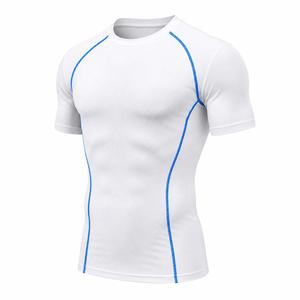 T-shirt de compression sportif à manches courtes pour homme, coupe ajustée, séchage rapide, col rond, en polyester tricoté 180g - Product Image 3