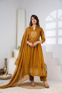 Stylish Mustard Anarkali <b>Kurta</b> Set for <b>Women</b> with Embroidered Dupatta Festive Traditional Indian Ethnic Wear - Product Image 3