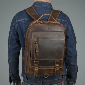 Distressed Genuine Leather Laptop <b>Backpack</b> <b>Waterproof</b> Anti-Theft Travel Rucksack Rugged Leather Bag LBP-0411 - Product Image 4