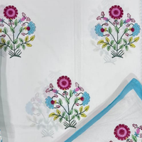 Parure de draps King Size Jaipur imprimée à la main, motif floral classique, 100% coton, 3 pièces, 200 fils, toutes saisons, écologique et durable