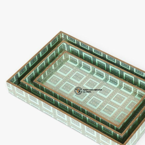 ชุดถาดเคลือบอีนาเมลลายโค้งงอ ทำจากไม้เอ็มดีเอฟ จำนวน 3 ชิ้น วางซ้อนกันได้ ถาดตกแต่งระดับพรีเมียม สำหรับงานรับรองแขกและตกแต่งบ้าน - Product Image 3