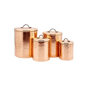 Copper Cylinder Food <b>Storage</b> Container With Lid Handcrafted Vintage Design Airtight Metal Canister Kitchen Use Canister - Product Image 1