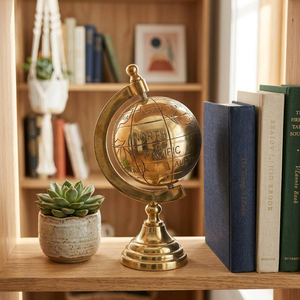 Decorative Brass World Map <b>Globe</b> <b>Small</b> Gold Finish Vintage Tabletop Desk Ornament Office Study Room Travel Inspired Home Accent - Product Image 6