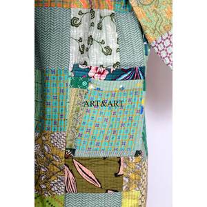 Nuevo Kimono Vintage de Seda con Parches Kantha, Bata Reciclada con Cinturón, Ropa de Dormir para Mujer - Product Image 2