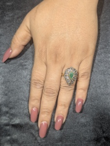 Anillo de Cóctel REYES Estilo Vintage con Gema de Esmeralda Verde en Forma de Lágrima, Plata de Ley 925, Diamantes Naturales, Anillos Victorianos - Product Image 4