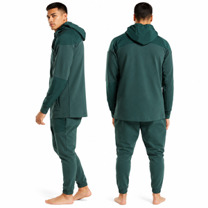 Custom Green Premium Full <b>Zip</b> <b>Hooded</b> Tracksuit Men's Athletic Breathable Cotton Jogger Set Regular Fit Winter Casual Sportswear - Product Image 2