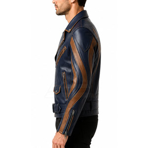 Luxury Leather <b>Biker</b> <b>Jacket</b> With Stand Collar Front Zipper And Soft Comfortable Fit For Casual Outdoor Lifestyle Wear - Product Image 6