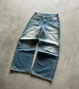 Pantalon en jean pour homme, coupe droite, en coton, délavé vintage, bleu noir, de haute qualité, personnalisé - Product Image 2