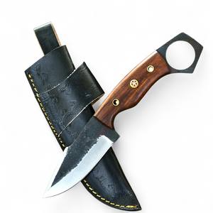 Couteau de chasse et de camping en acier au carbone 1095 forgé à la main, avec trou pour le doigt biseauté, manche en bois de rose, fabrication artisanale, tactique, de survie, OEM - Product Image 1