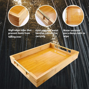Bandeja Rectangular de Madera para Servir con Asas de Metal y Bordes Elevados, Bandeja Artesanal para Desayuno, Comida, Mesa de Comedor, Cocina - Product Image 2