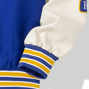 2026 Good Supplier Make Your Own Letterman With <b>Stand</b> Collar & Snap Closure Blue & Color Block College Baseball Jackets - Product Image 3