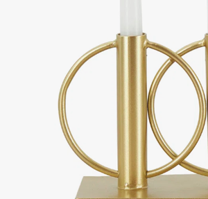 Latest product Luxury Geometric 3-Ring <b>Brass</b> Plated Candle Stand | Modern Abstract Circle Triple Taper <b>Candlestick</b> <b>Holder</b> - Product Image 2