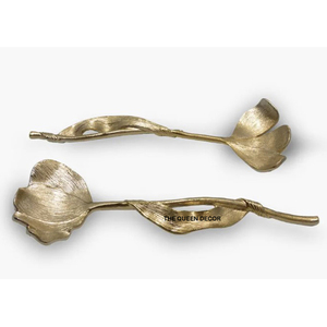 <b>Set</b> Elegant Gold Finish Perfect for Dining Decor Gifting <b>and</b> Server Use Premium Leaf Handle Brass <b>Spoon</b> <b>and</b> <b>Fork</b> Cutlery - Product Image 4