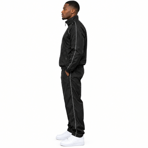 Custom Men’s black color Windbreaker Tracksuit Set 2 Piece Polyester <b>Nylon</b> Full Zip Athletic Sportswear <b>Jogger</b> Pants OEM ODM - Product Image 3