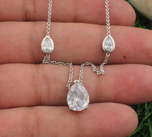 Collar de Lujo de Plata de Ley 925 Chapado en Platino con Circonita Cúbica Vintage, Grado AAA, Solitario, Unisex, para Boda, Joyería Nupcial - Product Image 1