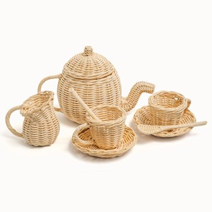 Juego de tetera y taza de mimbre pequeño, juguetes de mimbre para niños, juguete de rol de cocina tejido a mano, al precio más bajo. - Product Image 6