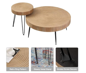 Farmhouse Round Coffee Modern Natural Wood Finished Cocktail Side End <b>Tables</b> for Living Room Decor - Product Image 6
