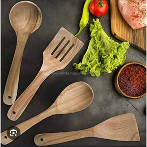 TimelessWood Ensemble d'outils de cuisine classique 5 pièces Ustensiles en bois de mangue faits à la main pour remuer le service-Essentiels de cuisine essentiels - Product Image 5